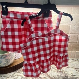 Red and White Checkered Kids Skirt Set